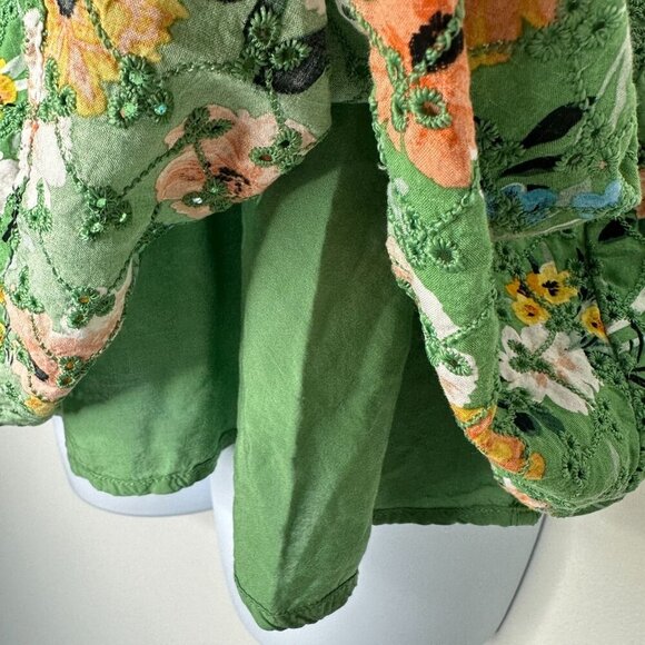 Torrid Eyelet Babydoll Top 1X Halter Green Floral Tiered - Picture 4 of 11